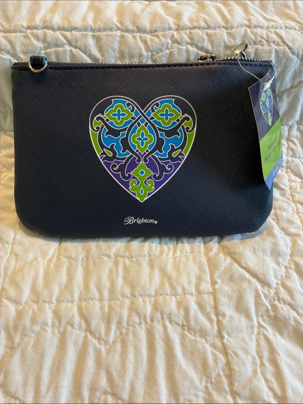 Brighton Black Wristlet with Blue, Green & Purple Heart Design